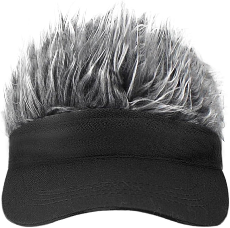 GREUS Funny Wig Baseball Cap, Novelty Faux Hair Visor Hat, Crazy Fuzzy Hair Cap for Outdoor Sports, Halloween Party, Costume - Image 2